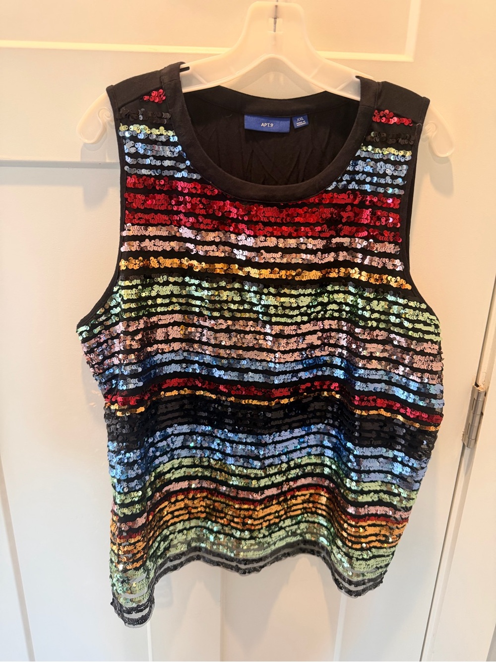 Apt. 9 Rainbow Sequin Tank Top Women's XXL Plus Size Black Sleeveless Party Top